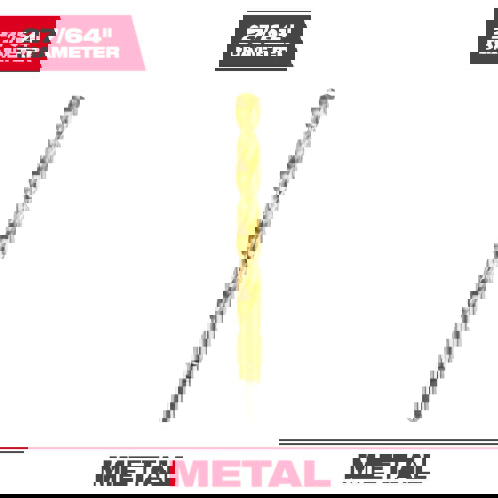 Jobber Length Drill Bits; Drill Bit Size (Inch): 27/64 ; Drill Bit Material: High Speed Steel ; Drill Point Angle (Degrees): 135 ; Coating/Finish: Titanium Nitride ; Flute Type: Parabolic ; Cutting Direction: Right Hand